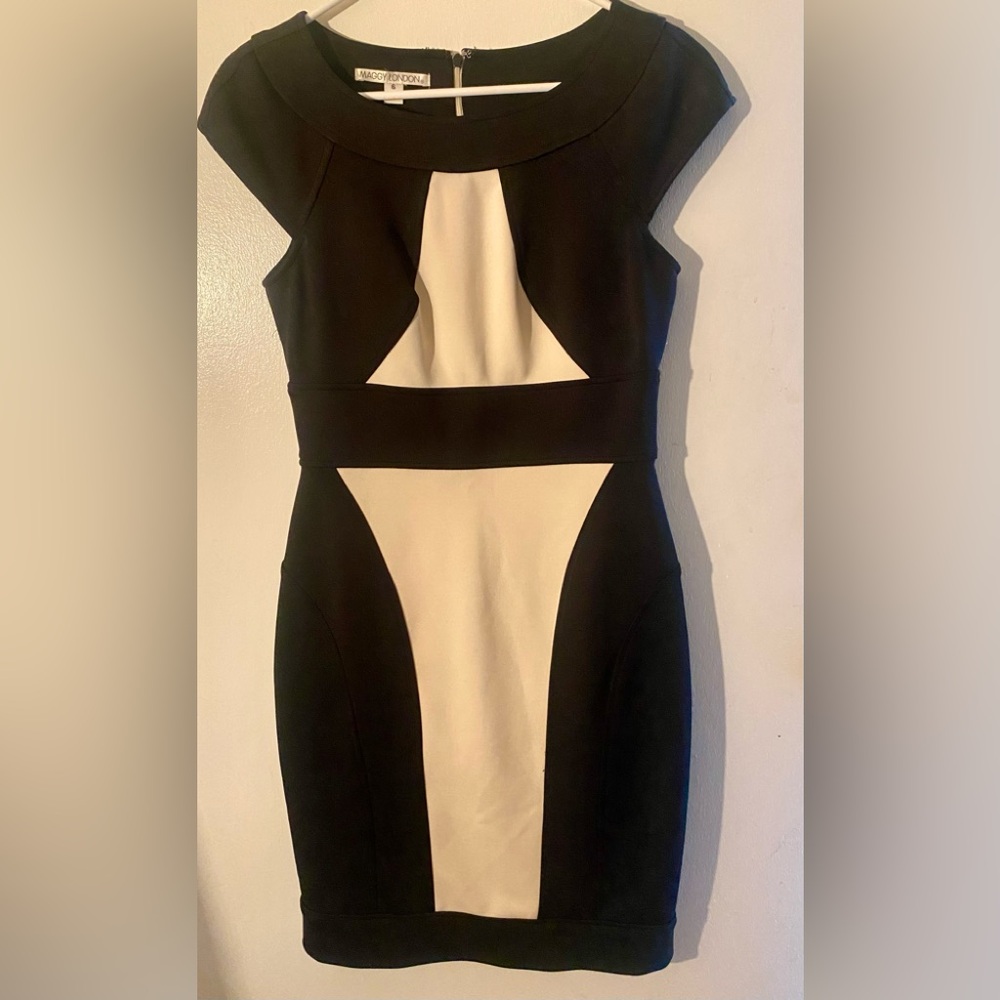 Maggie London sheath career sheath dress. Colorblock black and cream. Size 6.